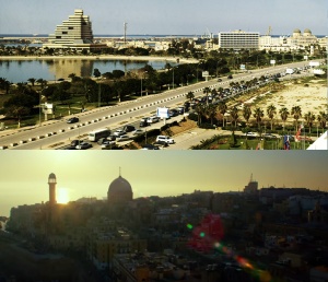 Pictured: Above, the actual city of Benghazi.  Below, NOT Benghazi.